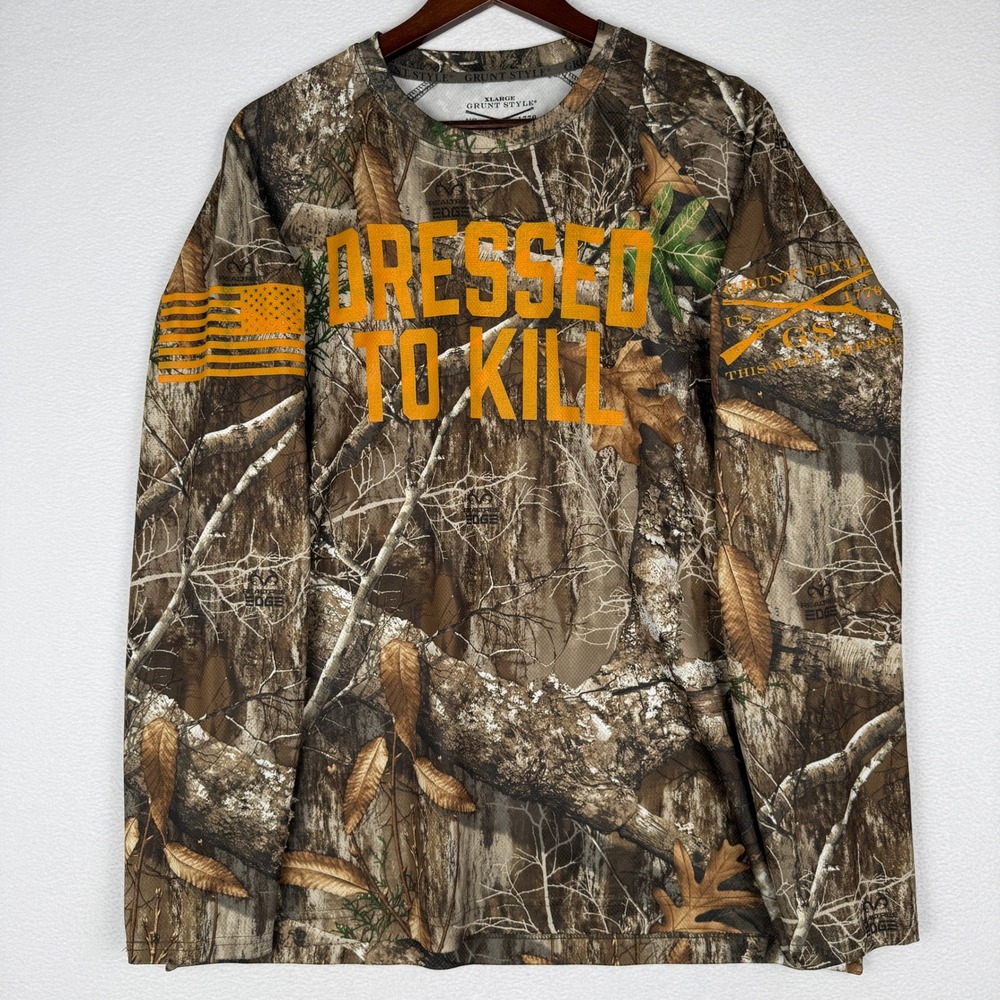 Grunt Style T-Shirt Mens XL Camo Dressed To Kill Realtree Edge Long Sleeve Tee